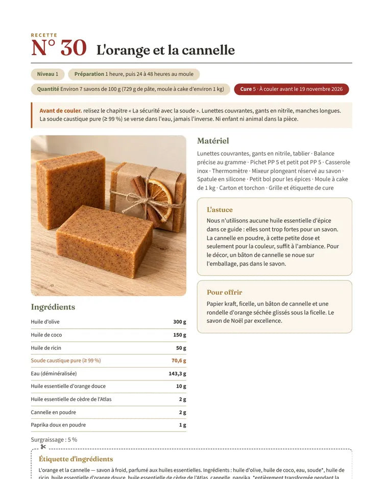 Une recette de savon à froid avec son temps de cure